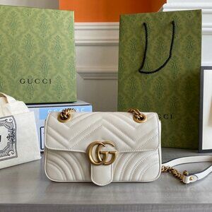 Gucci GG Marmont Shoulder Bag Gold Hardware White Matelassé Leather